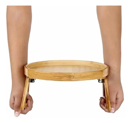 Bandeja De Bambu Circular Para Sofa Con Clips