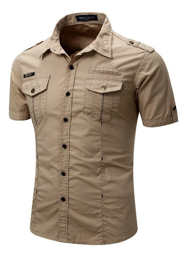 Short Sleeve Cotton Military Men's Jeans Shirt