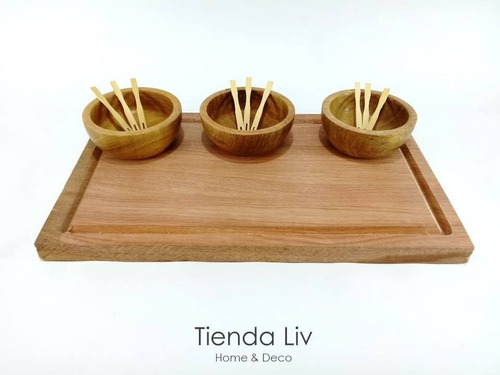 Imagen 3 de 7 de Copetinero Con Cazuelas De Madera Y Pinches
