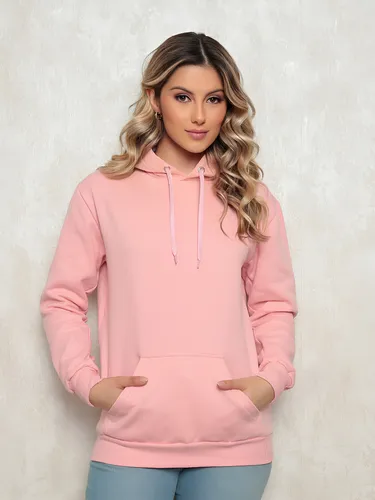 comprar Moletom Liso Flanelado Feminino Blusa De Frio Canguru