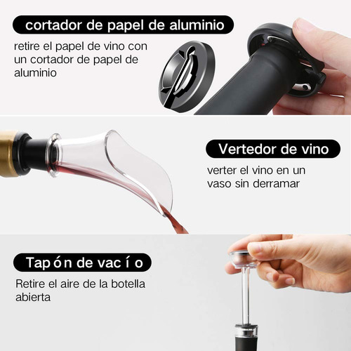 Sacacorchos Eléctrico 6 En 1 Automático Con Accesorios Acero