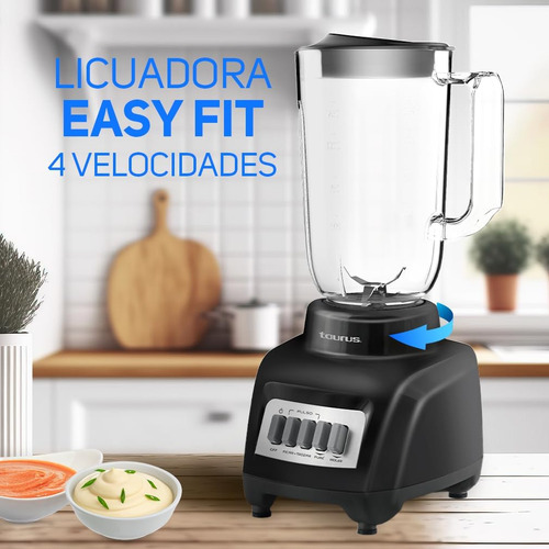 Licuadora Marca Taurus Modelo Haley Vaso De Plastico Base Negra Y 4 Velocidades 1l