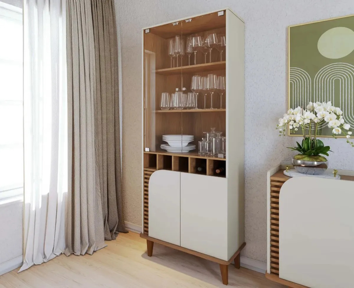 Aparador Apoio Cristaleira Jurerê Off White/Freijó M Casa Móveis