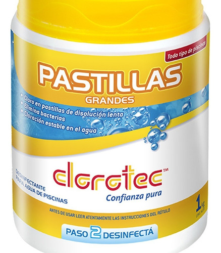 Pastillas Cloro Grandes 1k Clorotec Para Pileta Disol, Lenta