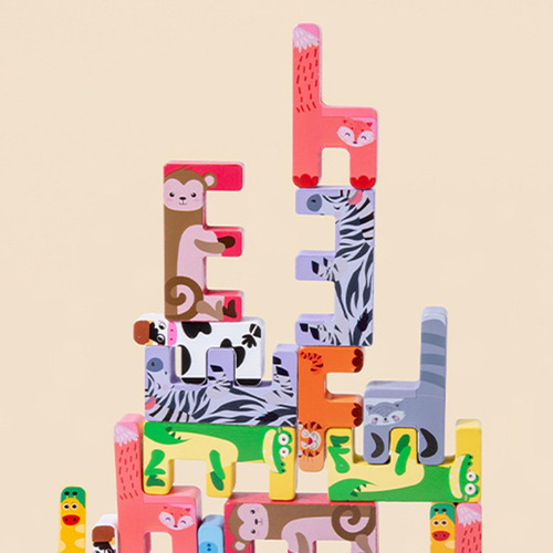 27x Animal Puzzle Stacker Bloques De Construcción De Madera