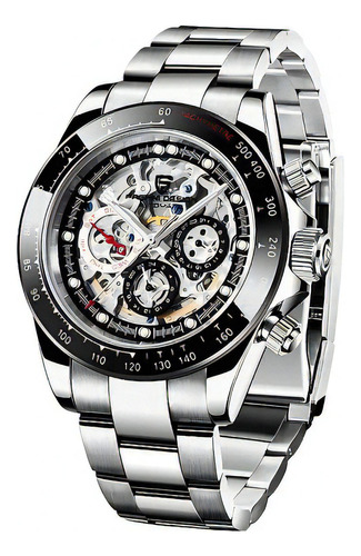 Reloj pulsera Pagani Design PD-1653 de cuerpo color plateado, analógico, para hombre, fondo plateado, con correa de acero inoxidable color plateado, agujas color plateado y blanco, dial blanco y plateado, subesferas color plateado y blanco y negro, minutero/segundero blanco, bisel color negro y desplegable