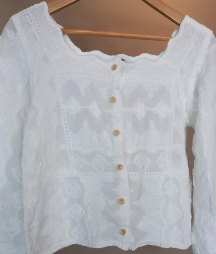 Camisa Blanca Bordada Manga Larga Importada