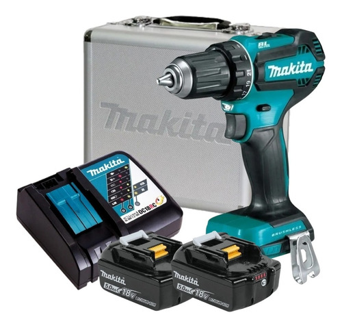 Furadeira Parafusadeira 2 Bat 18v 5ah Makita Ddf485 + Maleta Cor Preto/azul 110v/220v