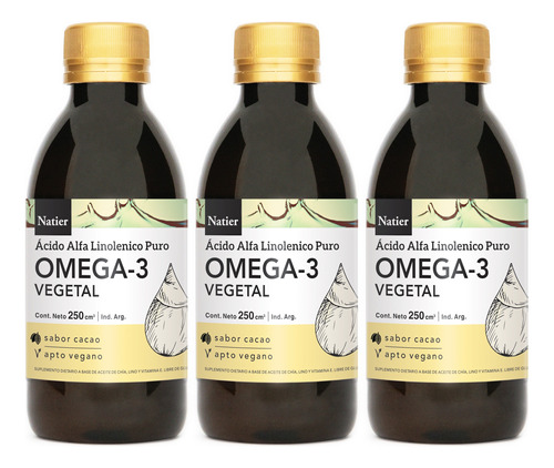 Natier Kit X3 Suplemento Omega 3 Vegano Sabor Cacao 250ml 3c