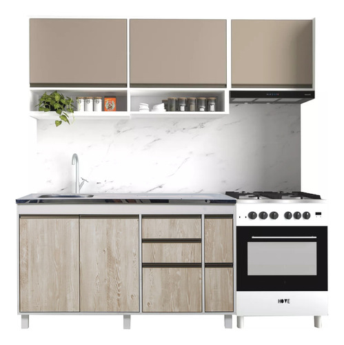  Combo Mueble Cocina Alacena 140 Cm  + Bajo Mesada 140 Cm  + Sobrepurificador 60 Cm Sorrento Ricchezze