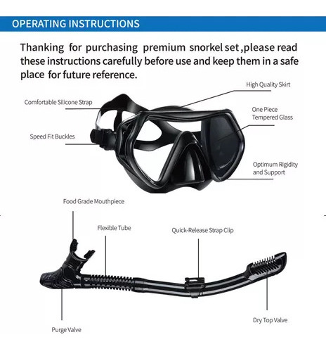 Set De Máscaras De Buceo Profesional I Black Xxg