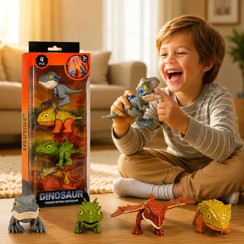 Kit 4 Dinossauros Mini Articulados Morde-Dedo