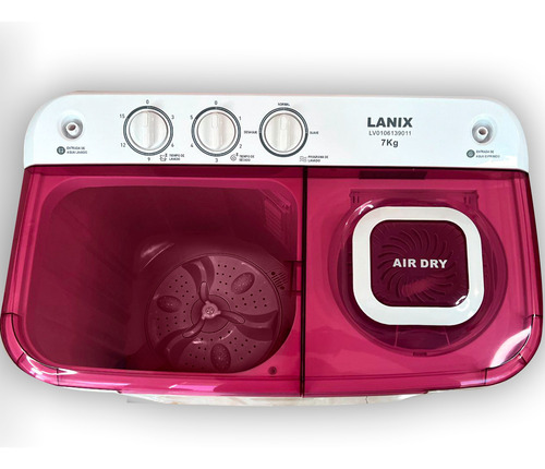 Lavadora Doble Tina Lanix 7kg Con Bomba Blanco/rosada