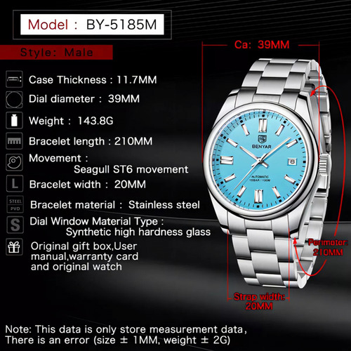 Reloj Automático Benyar Para Hombre Simple Y Elegante