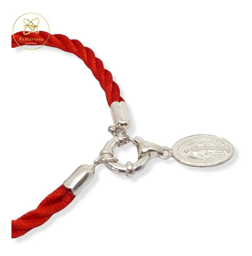 Pulsera Plata Hilo Seda Rojo Dije Medalla Milagrosa Marinero