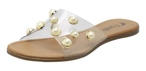 Sandalia Transparente Mica Con Perlas I Zapato Piso Mujer Env o