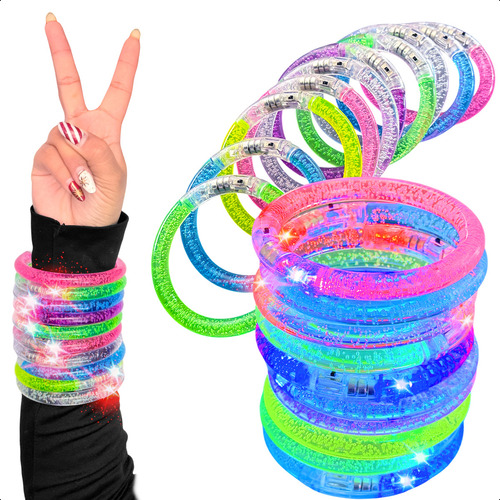 Kit 10 Pulsera Luminosa Plástico Colores Luz Led Fiesta Boda Color Multicolor
