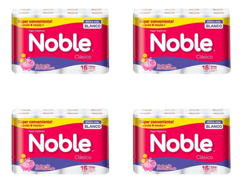 Papel Higienico Noble X 16 Rollos - 1 Funda (4 Paquetes)