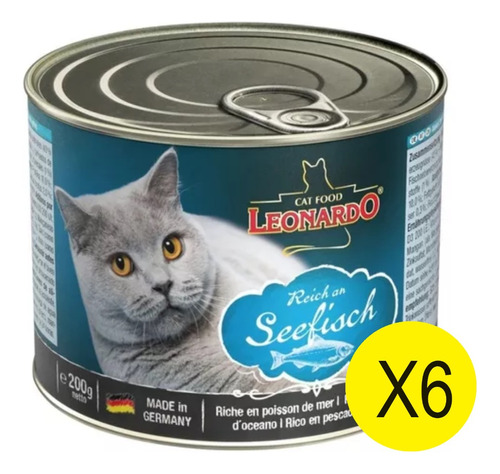 Alimento Leonardo Para Gato Sabor Pescado Lata 200g Pack X6