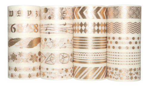 Gold Foil Washi Tape Set 15mm White Skinny Masking Pack