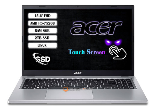 Portátil Acer 15,6 Touch Amd R5-7520u Ram 8gb 2tb Ssd+mouse