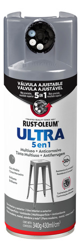 Pintura en aerosol esmalte antioxido Rust-Oleum Ultra 5 en 1 color gris niebla brillante