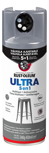 Pintura Aerosol Antióxido Rust Oleum 5 Válvulas Ultra 5 En 1 Color Gris Niebla Brillante