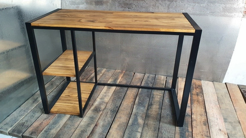 Escritorio Industrial Madera Hierro Madera 120x50 + Estantes