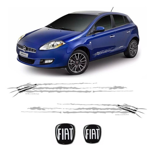 Faixa Bravo Wolverine 2014/2016 Prata + Emblemas Fiat Black