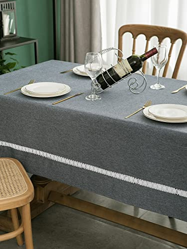 Mantel Impermeable Gris Con Encaje Para Comedor Rectangular