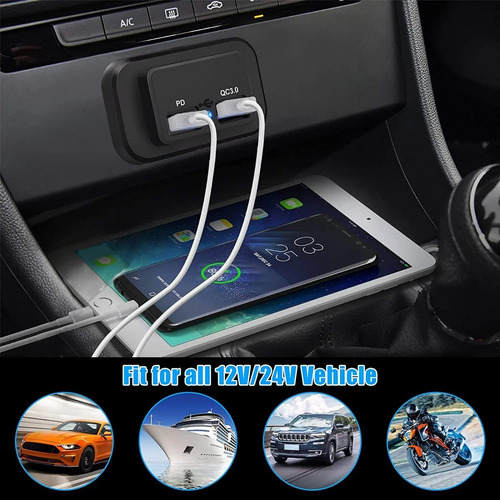5 Pzas Cargador Rápido Usb Y Tipo C 12v Y 24v