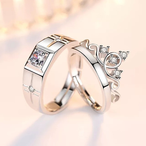 Imagen 5 de 5 de Anillos Parejas Ajustable Corona Enchapado