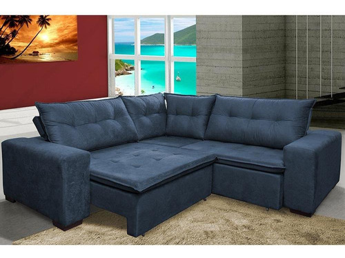 Sofa De Canto Retrátil Reclinável, Molas Cama Inbox Oklahoma Cor Azul Desenho do tecido