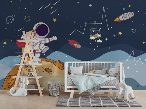 Papel De Parede Adesivo Astronauta Planeta Infantil M² Baby