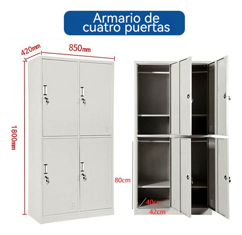 Taquilla Metálica De 4 Puertas Con Dimensiones De 180cm Gris Claro