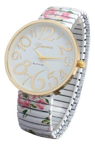 Reloj C De Lujo Para Mujer, Elástico, Con Flores, Retráctil