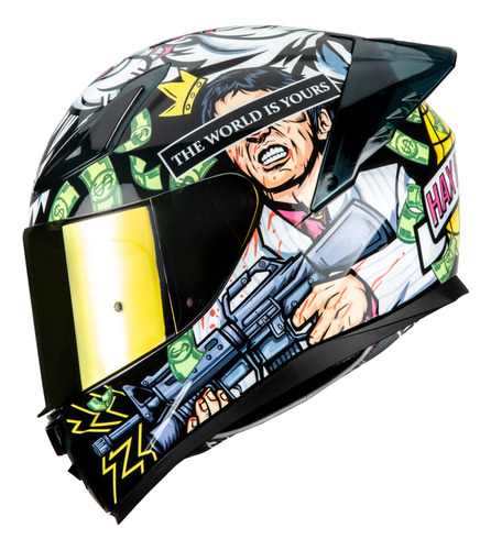 Casco Moto Hax Onix Scarface Integral Brillo Negro Dot Ece Negro Jaguar Xl