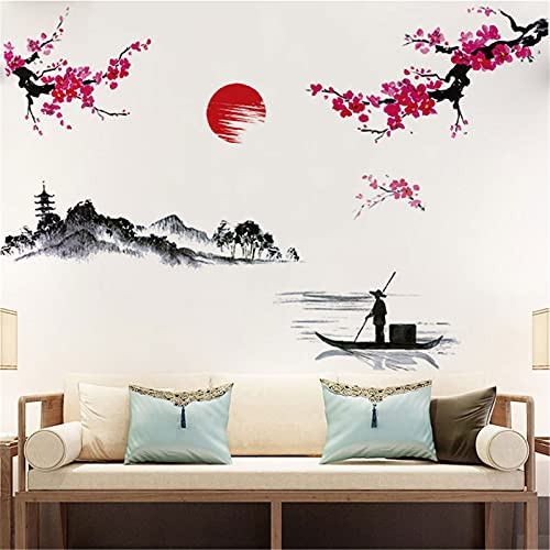 2 Hojas Estilo Japonés Splash Tinta Paisaje Pintura Pared Pe