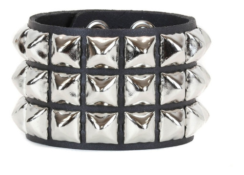 Pulsera Brazalete Manilla De Taches 3 Líneas Metal Punk 