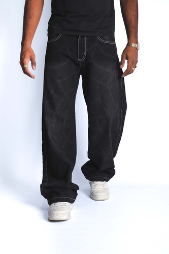 Jean Pantalon Baggy Oversize Holgado Negro Spider Black