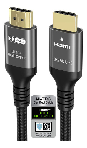 Cabo HDMI com certificação Ultra H de 10K, 8K e 4K de 6,6 pés