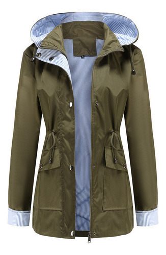 Chaqueta Mujer Informal Con Capucha Extraíble E Impermeable