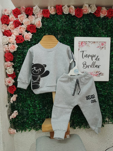 Conjunto Buzo Pantalón Algodón Frizado Capucha Bebés Marca 