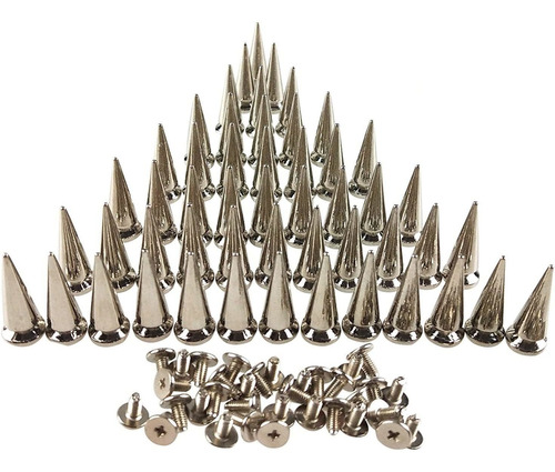 50pcs. De Tachuelas Metalicas Con Puntas De Cono Plateadas