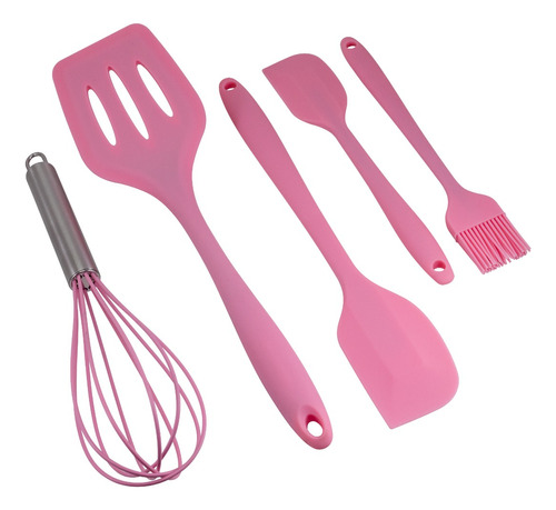 Juego De Utensilios Para Cocina De Silicón Color Rosa 5pzas