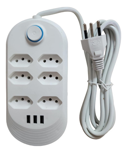 Extensão Régua Elétrica 2 Metros 10a Bivolt 6 Tomadas 3 Usb Branco