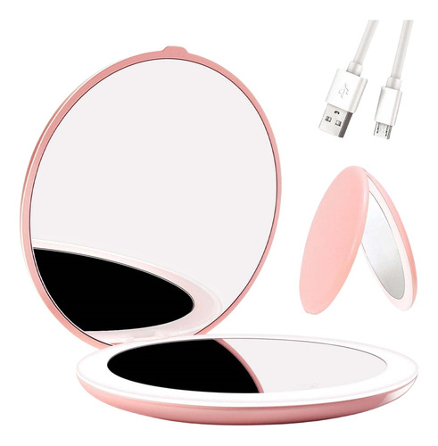 Espejo Con Led Luz Recargable Para Maquillaje Portatil 1x2