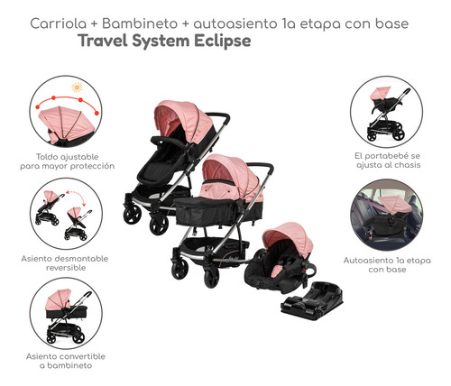 Carriola D Bebe Eclipse Travel System Con Autoasiento Color Rosa Chasis Plateado