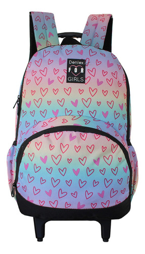 Mochila De Rodinhas Denlex For Girls Love Estrela Reforçada Cor Lilás Desenho do tecido Coração