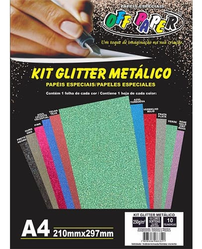 Papel Glitter Metálico A4 250g/m² 10cores Sortidas Off Paper Cor Cores sortidas